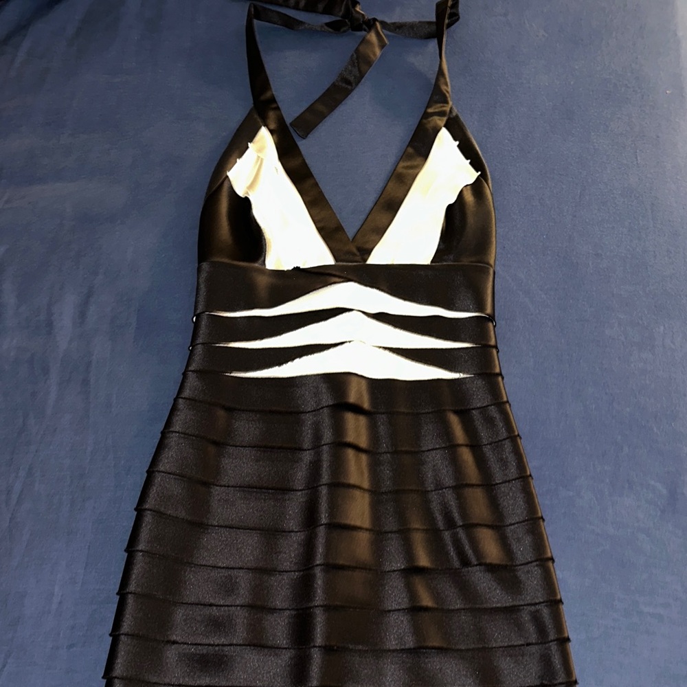 BCBGMaxAzria Black and White Backless Dress